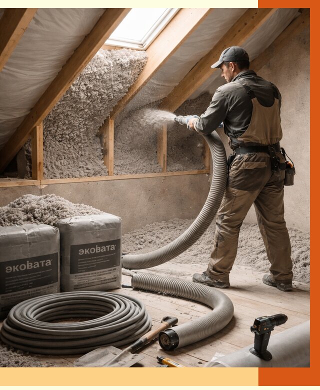 Утепление мансарды эковатой в Бийске от 2285 руб/м2 — монтаж, задувка, цена | ТепломастерБск