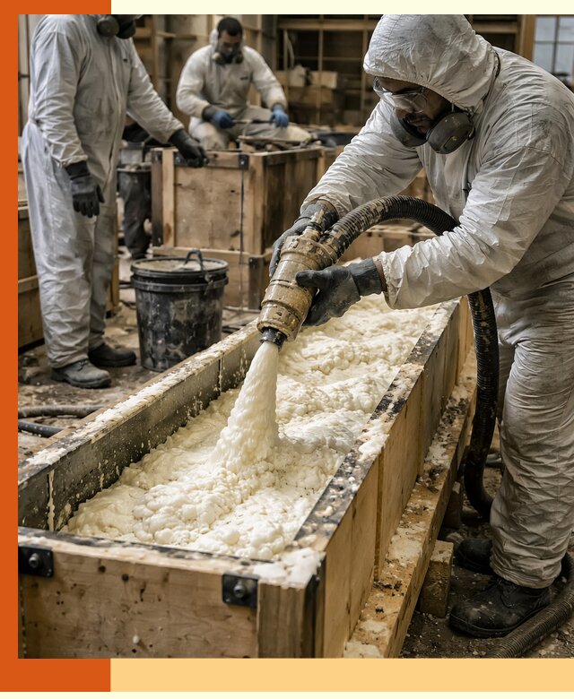 Заливка пенополиуретана в формы для утепления в Бийске